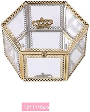 WALNUTA Altıgen Geometrik Şeffaf Cam menteşeli kapaklı kutu Takı Saklama Vitrini (Renk: Gümüş, Boyut: Bir Boyut)