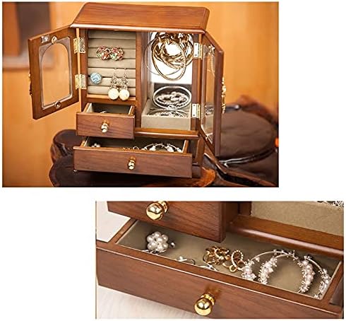 Mücevher Saklama Kutusu 3 Çekmeceli Masif Ahşaptan Yapılmış Mücevher Kutusu Düzenleyici ve Yerleşik Kolye Atlıkarınca ve