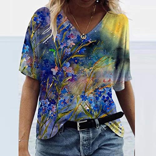 QXUAN Hawaii Gömlek Kadınlar için Çiçek Baskılı Kısa Kollu Bluz Yaz Tunikler Kadınlar için Rahat Rahat Retro Tee Gömlek