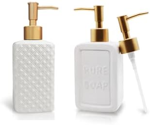 Beyaz Altın Sabunluk Seti, Rafine ve Vintage Kabartmalı Seramik Losyon pompa Şişesi, Banyo veya Mutfak için Ev Dekorasyonu