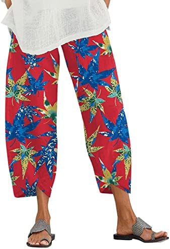 Pamuk Keten Kırpılmış Pantolon Kadınlar için Kadınlar için Yaz Rahat kapri cepli pantolon Gevşek Fit Boho Rahat plaj pantolonları