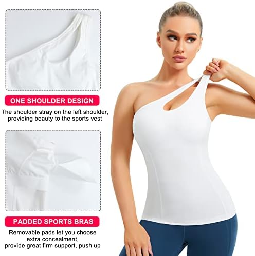 XİAOXİAO Egzersiz Tankı Üstleri Kadınlar için, Bir Omuz Üstleri Kadınlar için Egzersiz cepli gömlek Koşu Üstleri