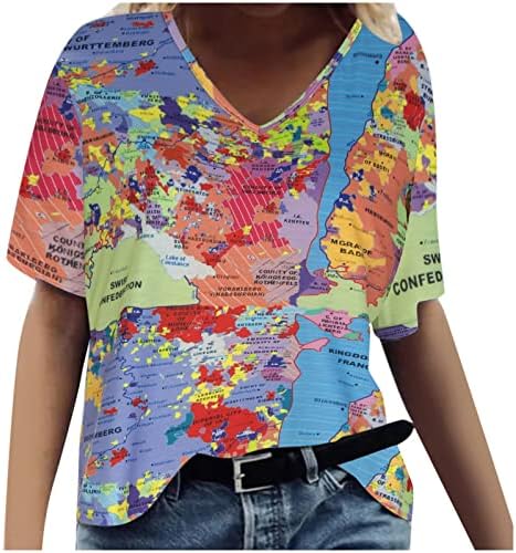 Bluz Gömlek Kadınlar için Sonbahar Yaz Kısa Kollu 2023 Elbise Ülke Konser Y2K V Boyun Pamuk Grafik Bluz MH MH