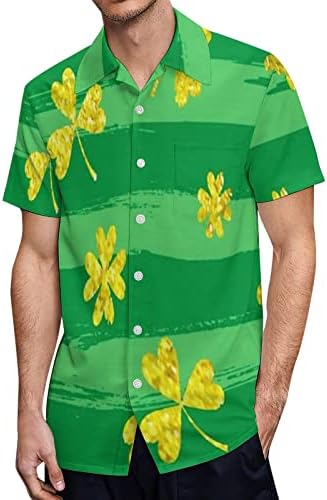 Erkek Aziz patrick Günü Shamrock Hawaii Gömlek Standart Fit Retro Düğme Aşağı Bowling Gömlek Plaj Gömlek