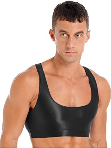 FEESHOW Erkek Parlak Kas Kırpma Tankı Üstleri Yelek Egzersiz Vücut Geliştirme Sıkıştırma Stringer Tee Gömlek