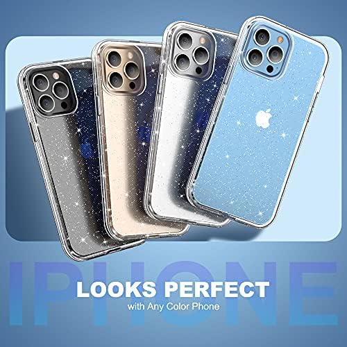 ULAK iPhone 13 Pro Kılıf ile Uyumlu Temizle Glitter, hibrid 3in1 Sağlam Ağır Darbeye Bling Sparkle Şeffaf Koruyucu Kapak