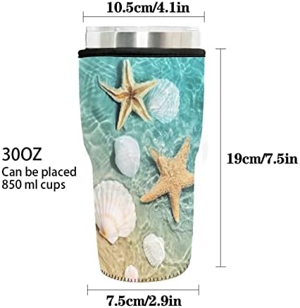 Snilety Beach Denizyıldızı Tasarımı 30 OZ Bardak Tutucu için ısı Yalıtımlı Kutu Kılıfları, 3 Adet Neopren Buzlu Kahve İçecekleri