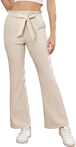 CXXQ kadın Flare Pantolon Elastik Fırfır Yüksek Bel İlmek Petite Çan Alt Pantolon Moda 2 Cepler