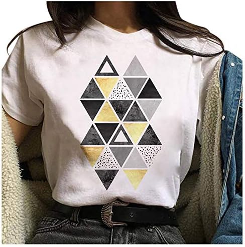uikmnh kadın Üstleri Yaz Bluzlar Rahat Kesim kısa kollu geometrik tişört