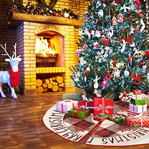 Buffalo Ekose Kırmızı ve Yeşil Merry Christmas Ağacı Etekler Kar Taneleri Bells Cüceler Ren Geyiği Noel Ağacı Etekler Mat