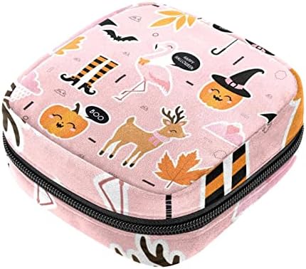 Regl Pad Çanta Fermuar temizlik peçeteleri Çanta Tamponlar Toplamak Çanta Kadın Kızlar için (Cadılar Bayramı Flamingo Geyik