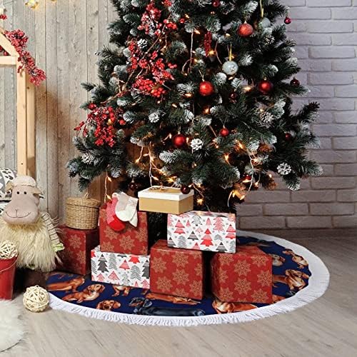 Dachshund Köpek Baskı Mavi Noel Ağacı Mat Etek Ağacı Taban Kapağı Püsküller ile Tatil Partisi için noel dekorasyonları 48