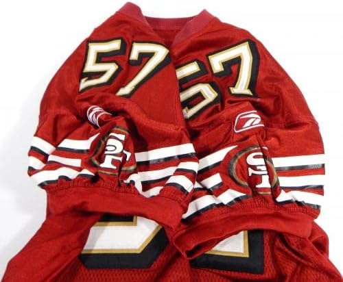 2006 San Francisco 49ers Jeremy Mincey 57 Oyun Kullanılmış Kırmızı Forma 60 Yama 46 57-İmzasız NFL Oyun Kullanılmış Formalar