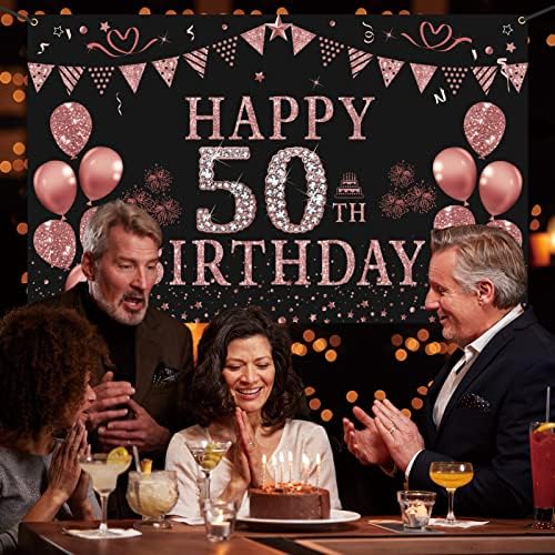 Trgowaul 50th Doğum Günü Süslemeleri Kadınlar için-Gül Altın 50th Doğum Günü Afiş Zemin 50th Doğum Günü Partisi Malzemeleri