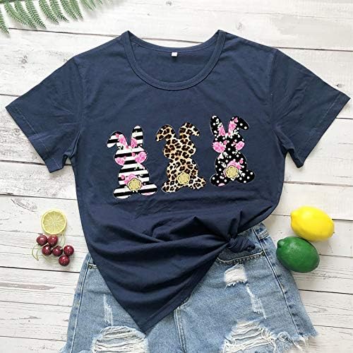 Moda Leopar paskalya tavşanı T-Shirt Kadınlar için Çiçek Çizgili Tavşan Gömlek Paskalya T Shirt Sevimli Tavşan Tee Tops