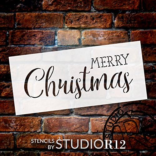 StudioR12 tarafından Merry Christmas Stencil / Trendy Rustik Komut Kelime Sanat / Kullanımlık Mylar Şablon / Boyama, Tebeşir,