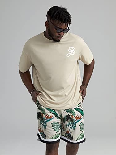 FİOXA İki Parçalı Kıyafetler Erkekler için Mektup Grafik Tee ve Tropikal şort takımı (Renk: Çok Renkli, Boyut: 4X-Large)
