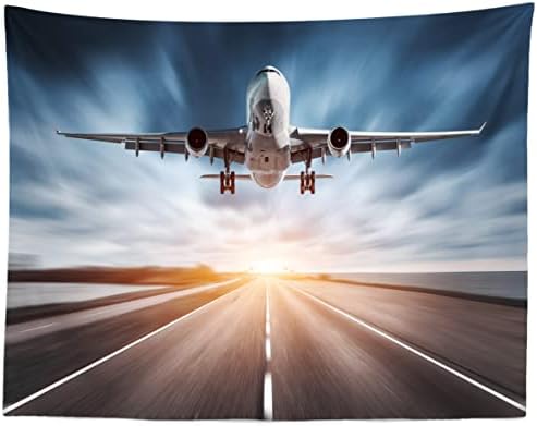 BELECO Uçak Zemin 5x3ft Kumaş Uçak İniş Kalkış Havaalanı Pist Fotoğraf Arka Plan Bulanık Günbatımı Gökyüzü Sahne Parti Süslemeleri