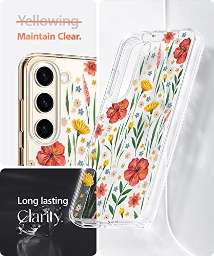 Samsung Galaxy S23 için GUOVLIN Kılıf 6.1, [Ekran Koruyucu+Kamera Lens Koruyucu] Çiçek Darbeye Dayanıklı Sert Arka ve Yumuşak