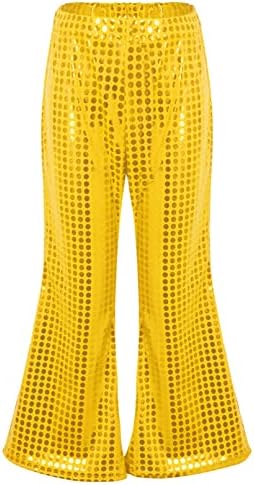 Jhaoyu Çocuk Erkek Kız Parlak Sequins Fişekleri Pantolon Çan Dipleri Pantolon Hip Hop Caz dans kostümü Streetwear