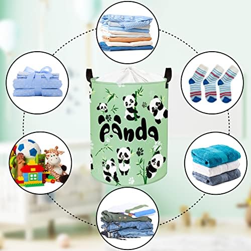 Clastyle 45L Sevimli Panda Katlanabilir Çocuk Çamaşır Sepeti Su Geçirmez Yeşil çamaşır sepetleri İpli ile Yatak Odası için,