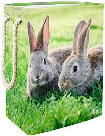 Unicey Paskalya Gri Tavşanlar Yeşil Çim çamaşır sepeti Su Geçirmez Depolama kollu sepet Ev Kreş Koleji Yurt