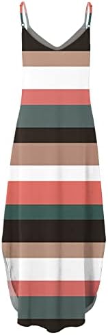 Kadın Seksi Kolsuz Tank Elbise Yaz V Boyun Maxi uzun elbise Rahat Kolsuz Spagetti Kayışı Bölünmüş Plaj Cepler Elbise