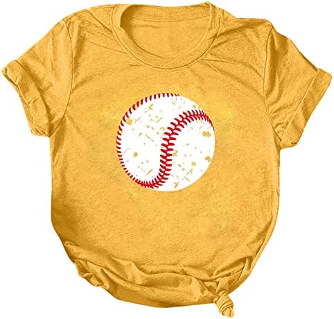 T Shirt Kısa Kollu Kadınlar için Kadınlar Casual Beyzbol Baskı Kısa Kollu Ekip Boyun Gevşek Gömlek Bluz Tops