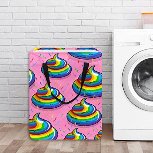 Komik Gökkuşağı Renkli Kaka Baskı Katlanabilir çamaşır sepeti, 60L Su Geçirmez çamaşır sepetleri Çamaşır Kutusu Giysi Oyuncak