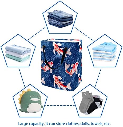 Koi Balık Dalgalar Baskı Katlanabilir çamaşır Sepeti, 60L Su Geçirmez çamaşır sepetleri çamaşır Kutusu Giysi Oyuncak Depolama