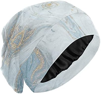 Kafatası Kap Uyku Kap Çalışma Şapka Bonnet Beanies Kadınlar için Mermer Taş Çizgili Vintage Soyut Mavi Gri Uyku Kap Çalışma