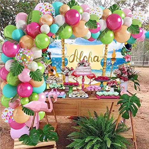 Yaz Aloha Zemin 7x5FT Hawaii Plaj Flamingo Luau Arka Plan Fotoğrafçılık için Tropikal Çiçek Müzikal Parti Dekor Doğum Günü