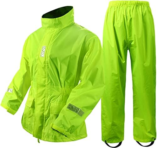 MontGear Motosiklet yağmurluk Erkekler Kadınlar için Su Geçirmez Ceket ve Pantolon ile Yüksek Görünürlük Yansıtıcı Bant