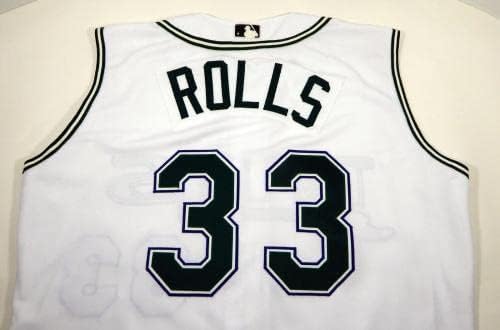 2001-03 Tampa Bay Şeytan Işınları Damian Rolls 33 Oyun Verilen Beyaz Yelek Forması 035 - Oyun Kullanılan MLB Formaları