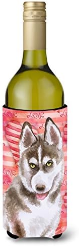 Caroline's Treasures BB9783LİTERK Sibirya Husky Gri Aşk Şarap Şişesi Hugger, Kırmızı, Şişe Soğutucu Kol Hugger Makinede Yıkanabilir