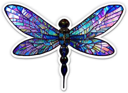 Dragonfly Vitray çıkartması - 5 laptop etiketi Su Geçirmez Vinil Araba, Telefon, Su Şişesi Mozaik Güzel Çıkartması