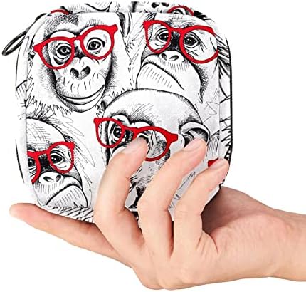 Komik Maymun Gorila Gözlük Desen temizlik peçeteleri saklama çantası Kızlar Kadınlar için, Taşınabilir İlk Dönem Pedleri