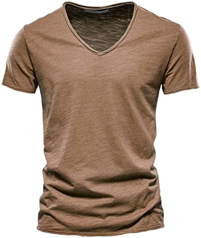 Erkek Moda Rahat Düz Renk Pamuk V Boyun kısa kollu tişört Üst Erkek Mock Boyun Uzun Kollu Termal Gömlek