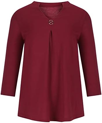 Bayan Şık Casual Tops V Boyun 3/4 Kollu Gömlek Uzun Kollu İş Tunik Üstleri Henley Tişörtleri Gevşek Çalışma Bluzlar