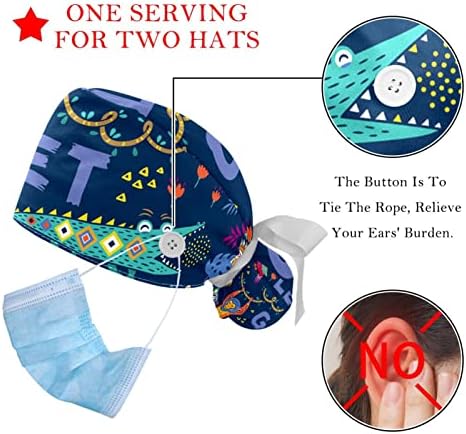 Çalışma Şapka Düğmeleri ve Kurdele Bağları Kadınlar için 2 Paket, Balık Mavi L Plaj Ayarlanabilir Unisex Cerrahi Kapaklar