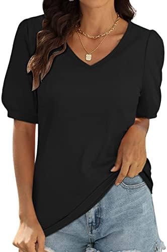 Kadın Casual yazlık gömlek Katı V Boyun Orta Kollu Gevşek Rahat Fit Tshirt Rahat Tunik Temel Tunik Üstleri