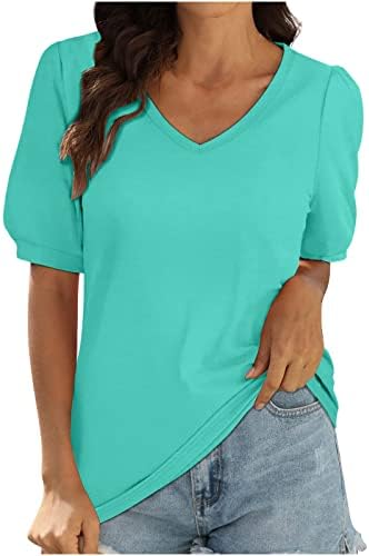 Kadın Casual yazlık gömlek Katı V Boyun Orta Kollu Gevşek Rahat Fit Tshirt Rahat Tunik Temel Tunik Üstleri