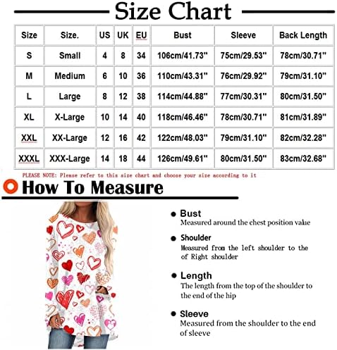 Kadın T Shirt Gevşek Fit sevgililer Günü Aşk Kalp baskılı tişört Uzun Kollu Bluz Yuvarlak Boyun Casual Tunik Üstleri