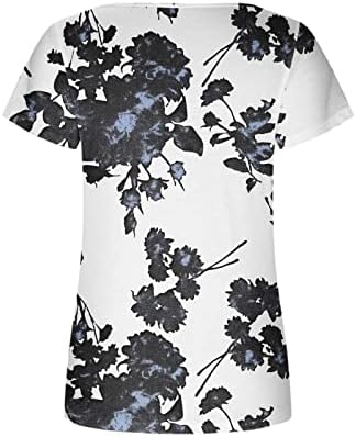 HgNAY 2023 Yaz Tees Kadınlar için Kare Boyun Kısa Kollu Tunik Üstleri Çiçek Baskılı Gevşek Dökümlü Temel Gömlek Bluz