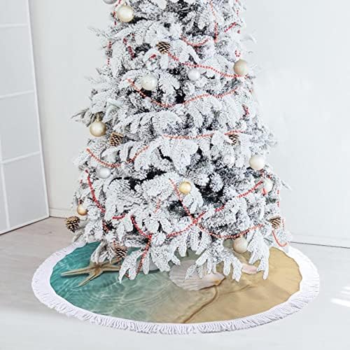 Denizyıldızı ve Deniz Kabuğu Sahilde Noel Ağacı Mat Etek Ağacı Taban Kapağı Püsküllü Tatil Partisi için noel dekorasyonları