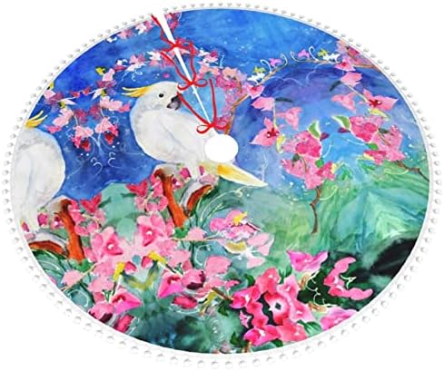 Güzel Kakadu Kuş Çiçek Ponpon Noel Ağacı Etek Parti Dekorasyon Ağacı Etek. Çap 30/36/48 inç