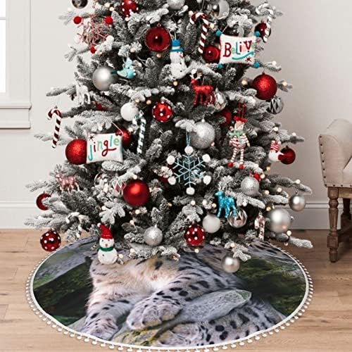 Kar leoparı ponpon Noel ağacı etek parti dekorasyon ağacı etek. Çap 30/36/48 inç