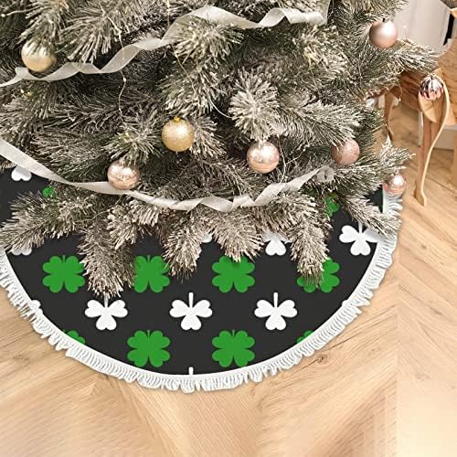 XOLLAR 48 inç Büyük Noel Ağacı Etek Mat Yeşil Beyaz Yonca, noel Ağacı Süsleri Kış Parti Tatil Yeni Yıl Püsküller ile