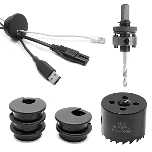 Jersvimc 2 İnç Kordon Masa Grommet (5 Adet) ve Delik Testere Seti, siyah Tel Delik Kapağı Mobilya Kablo Grommet matkap ucu