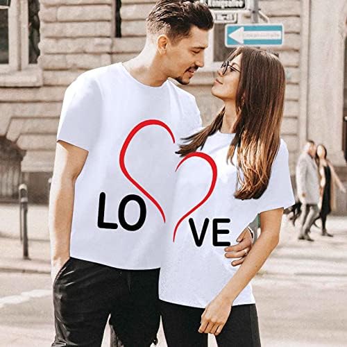 Sevgililer Günü Eşleştirme T-Shirt Kadın Erkek Dudaklar Aşk Kalp Baskı Kısa Kollu O Boyun Tee Gömlek Karı Koca Gevşek Fit
